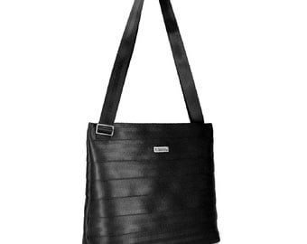Black seatbelt messenger bag, light inside, crossbody bag, hobo