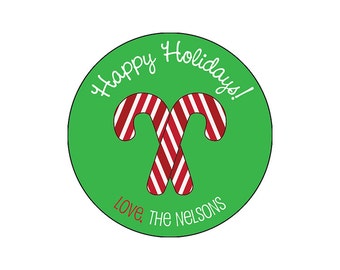 Candy Cane Christmas Stickers, Personalized Christmas Gift Stickers, Customized Christmas Gift Labels, Candy Cane Stripes Christmas Stickers
