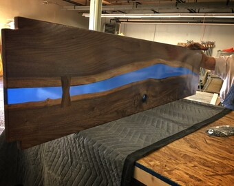 TV Stand - Black Walnut & Blue Resin