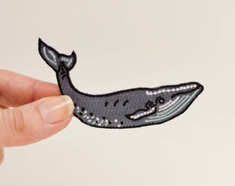Blue Whale Iron On Patch / Whale Embroidered Patch / Cute Patches / Blue Whale / Humpback Whale / Animal Patch / Iron On Whale Patch