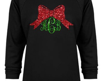 Monogram Sweatshirt For Women, Christmas Monogram Sweatshirt, Personalized Sweatshirt For Women, Women's Black Off The Shoulder, Xmas Jumper