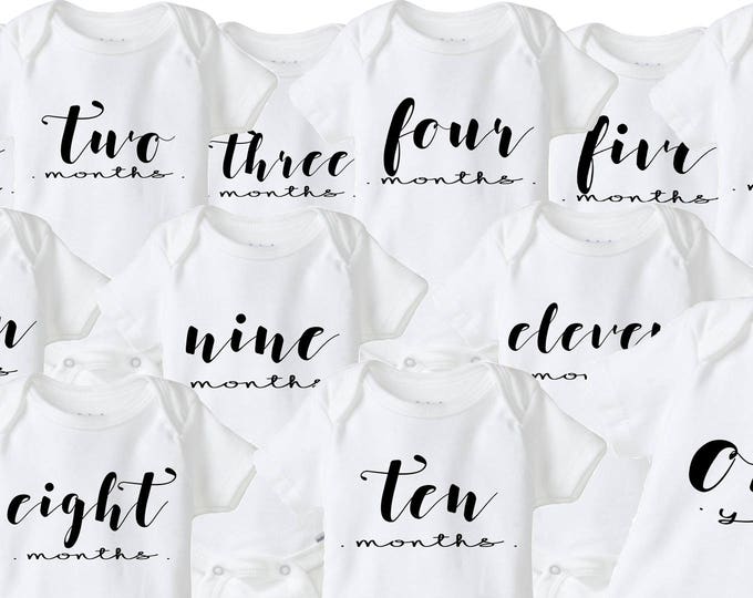 Baby's First Year Monthly Milestone Baby Onesies® - Set of 12 Monthly Baby Bodysuits for Boy or Girl, Baby Shower Gift Idea, Photo Prop