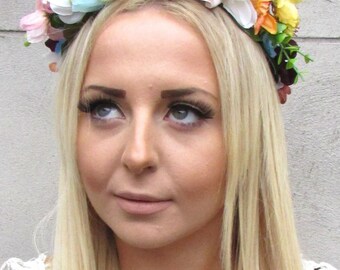 White Pink Blue Floral Rose Flower Headband Headpiece Garland Hair Crown 1344
