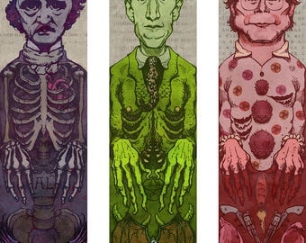 Horror Authors Bookmark Set Poe / Lovecraft / King by Award Winning Artist Brady Stoehr