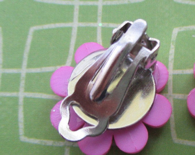 Pink flower earrings-little girls birthday gifts-Childrens earrings-girls clip on earrings-kids-dress up jewelry-nickel free-cute