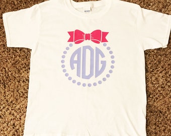 Kids Monogram Shirt / Bow Monogram Shirt / Monogram Shirt / kids bow /