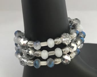 Blue bead bracelet, blue bracelet, bracelet blue, blue wrap bracelet, blue memory wire bracelet, silver wrap bracelet