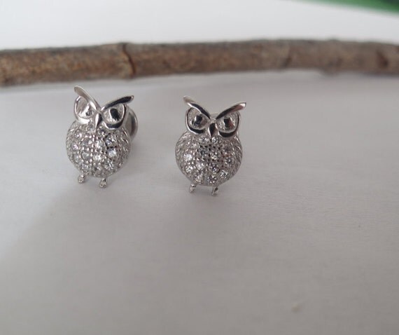 owl stud earrings silver