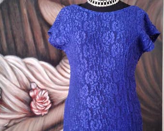 Lace Dress, Royal Blue Dress, Mother of the Bride Dress, Vintage Lace Dress, Formal Dress, Vintage Prom Dress,