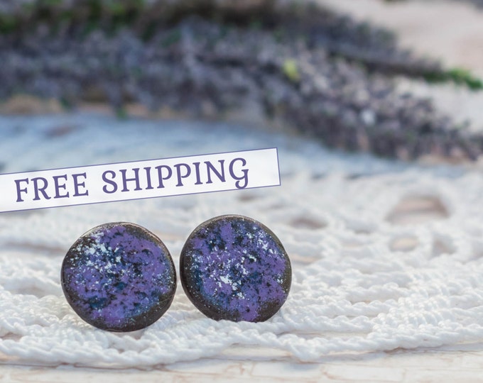 Purple stud earrings, Purple earrings, Round stud earrings, Purple studs, Purple ear rings, Purple earings, Purple earrings studs