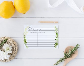 Printable Recipe Card, Recipe Cards , Recipe insert for Bridal Shower, Digital Printable, Greenery Bridal Shower