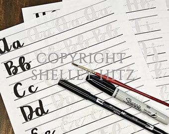 Brush Lettering Practice Sheets for Large Pens | Uppercase Lowercase | Hand Lettering Practice Sheets | Modern Calligraphy Practice Sheets
