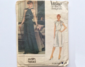 B32 1980s Edith Head Dress Sewing Pattern : Vogue American Designers 2692