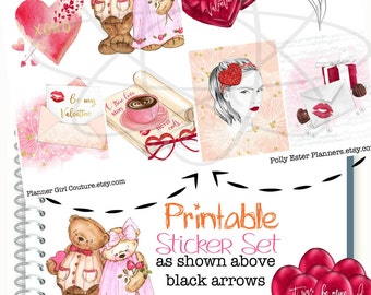 Printable Valentine Stickers, Valentine Planner Stickers, Full Box Size, Valentine Party Favors, Use on your Valentines Cards, Printable