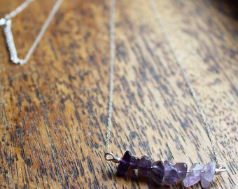 Amethyst and Sterling Silver Necklace Choker with a Gradient of Real Semi Precious Gemstones