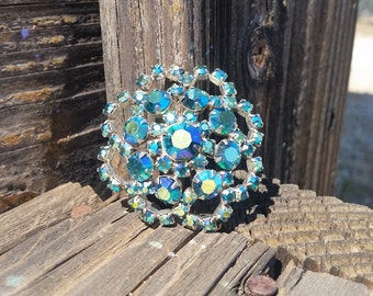 Vintage Aurora Borealis Swarovski Rhinestone Brooch Pin