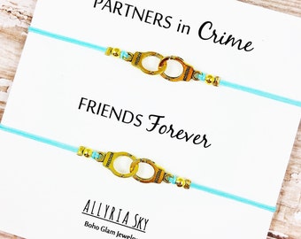 Set of Two Gold or Silver Partners in Crime Handcuff Friendship Bracelets | BFF, Best Friend Gift Jewelry | Matching Bracelets