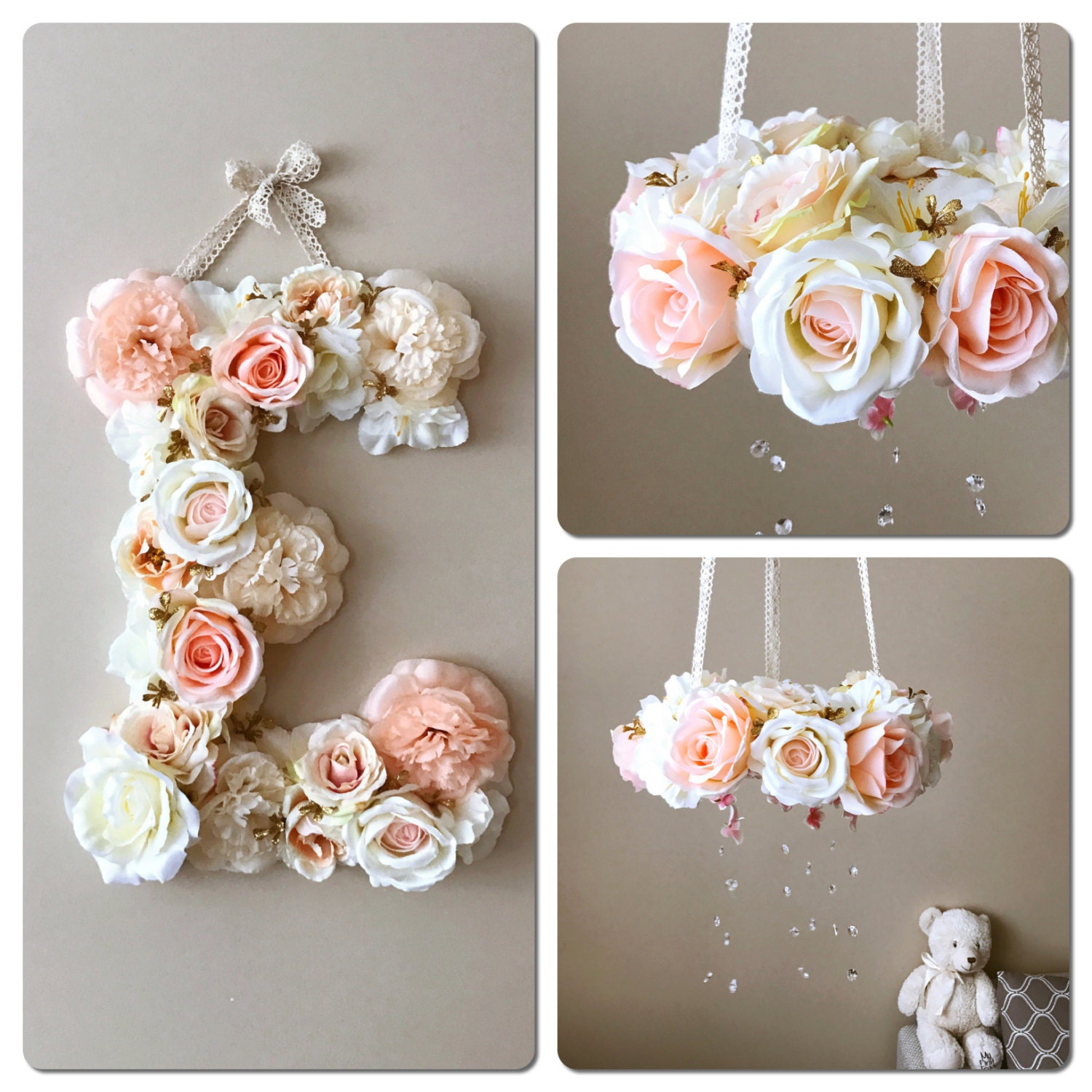 Baby mobile and matching 18 flower letter Floral