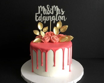 Custom Mr & Mrs Cake Topper, Mr Mrs Cake Topper, Personalized Mr Mrs Wedding Cake Topper, Glitter Gold Cake Topper, Personalized Last Name