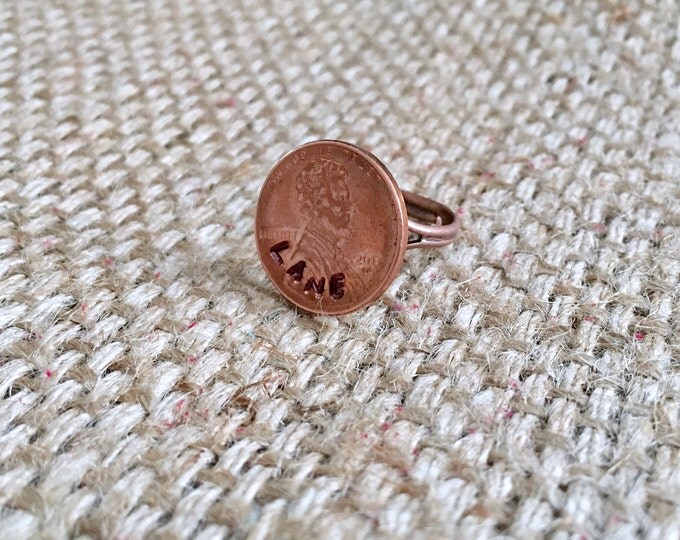 Custom Name Ring, Custom Penny Ring, Name Penny Ring, Stamped Penny Ring, Children's Name Ring, Custom Stamped Ring, Gifts for Mom