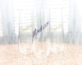 Wedding Champagne Glasses - Stemless Champagne Flutes Stemless Champagne Glass Stemless Champagne Glasses Personalized Champagne Flute EVJF