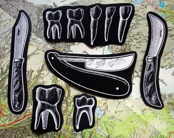 Knives & teeth sticker pack - tooth sticker teeth stickers goth stickers laptop stickers knife sticker straight razor sticker dark sticker