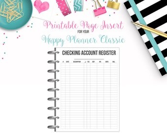 Checking Account Register - Budget Binder Printable Page Insert for your Happy Planner Classic - INSTANT DOWNLOAD