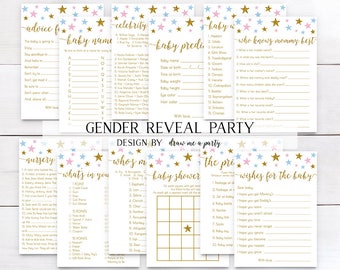Gender Reveal Party , 12 Games Pack , PINK BLUE and GOLD Baby Shower , Twinkle Twinkle Little Star , Printable , Instant Download , Games