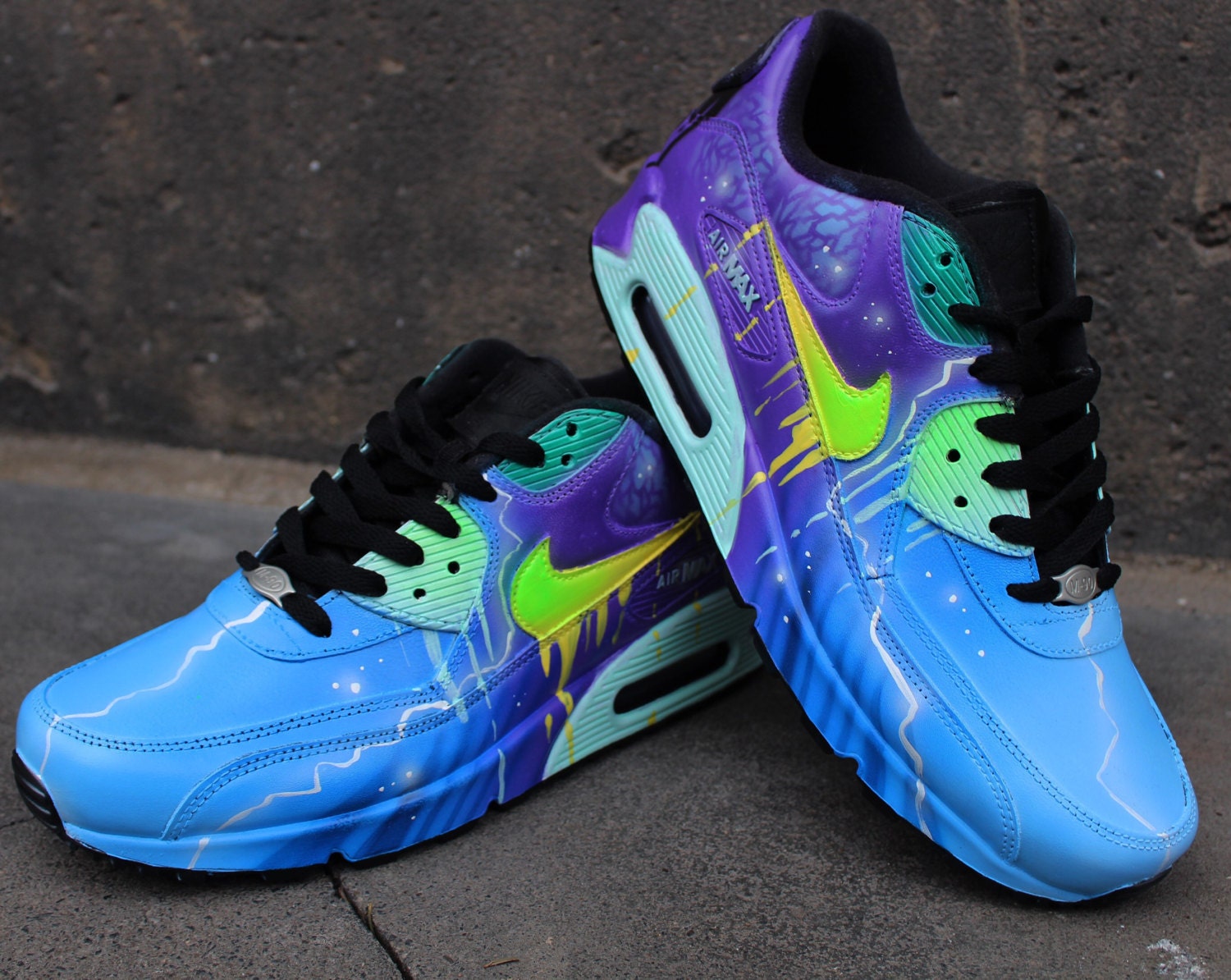 Custom Airbrush Nike Air Max 90 Sneaker Blue Purple Galaxy