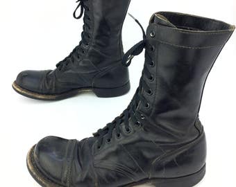 Vintage Corcoran Black Leather Cap Toe Military Combat Jump Boots Sz. 10 1/2
