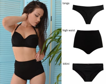 High waisted cheeky tanga or bikini swimsuit set / High waisted Swimsuit / Cheeky bikini / Black bikini / Plus size bikini