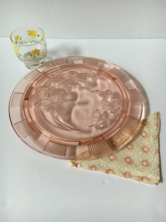 Vintage Glass Platter Pink Depression Glass 11 Round