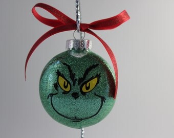Grinch Ornament; Christmas Ornament; Green glitter ornament