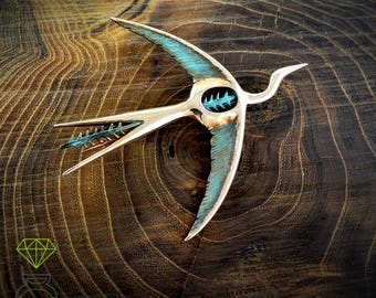 Flying crane free Brooch Bird brooch Bronze brooch Birds jewelry Nature Jewelry Statement Jewelry