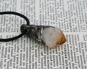 citrine necklace, quartz pendant, yellow pendant, goth necklace, male pendant men necklace raw ancient necklace, old silver tin, men jewelry