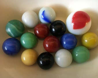 Glass Marbles Set of 15 Old Opaque, Milk Glass and Jadeite