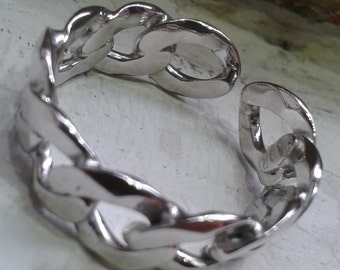 925% Silver band ring men s curb link chain, adjustable