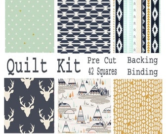Baby Quilt Kit | Baby Quilt | Pre Cut Unfinished Craft Supply Quilt Fabric Baby Boy Crib Quilt Aztec Gender Neutral Lodge Deer Tribal