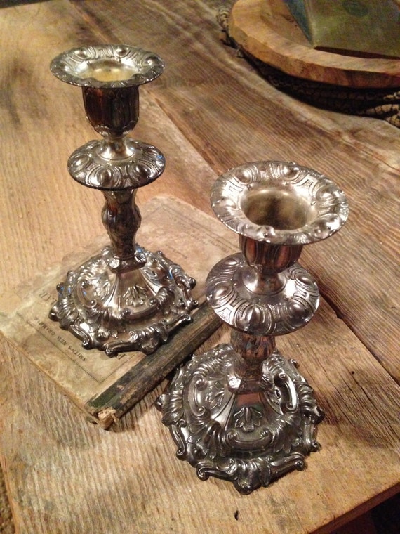 Ornate Silver Candlestick Holders Mid Century Silver Plated