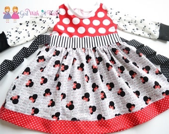 Toddler Girls Dress, Minnie Mouse Dress, Long Sleeve Dress, Knit Dress, Twirl Dress, Toddler Girls Dress, Toddler Gift