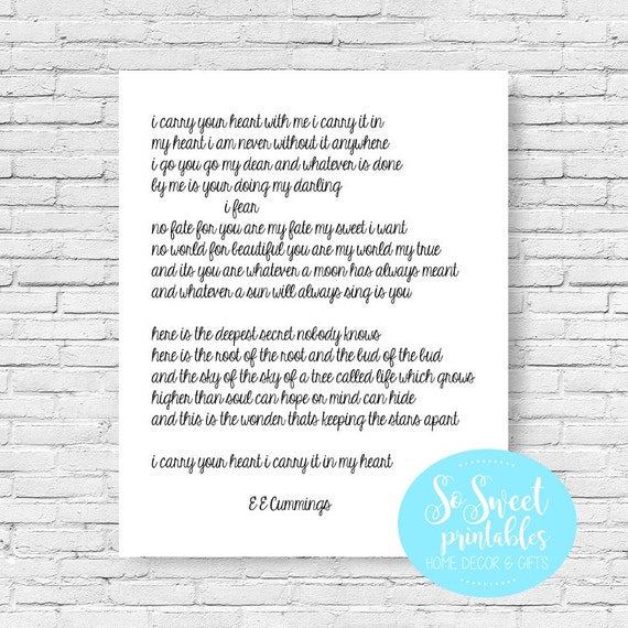 I carry your heart Printable EE Cummings by SoSweetPrintables