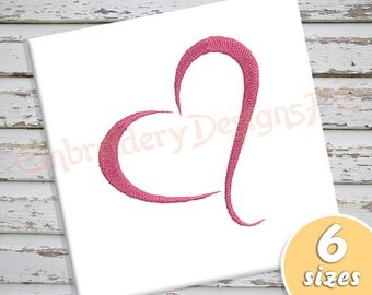Heart Embroidery Design - 6 Sizes - Filled Stitch Machine Embroidery Design File