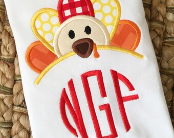 Boys Thanksgiving Shirt, Turkey, Monogram Turkey, Fall Shirt, Oneise