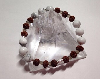 Rudraksh Magic. Fine silver, Rudraksh and Howlite beaded bracelet