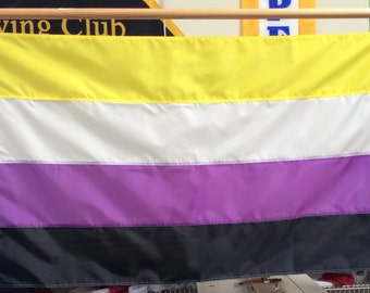 Non-Binary Pride Flag, 3'x5' Flag, NON-BINARY, Yellow, White, Purple, Black, Nylon, hand-made