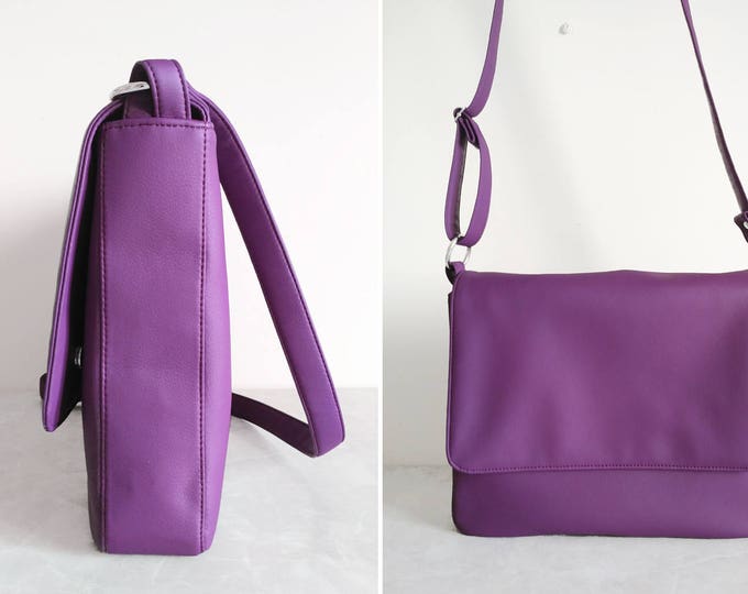 Messenger bag Purple vegan leather Large crossbody bag Laptop crossbody Personalized laptop bag