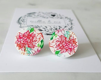Wooden flower disc earrings