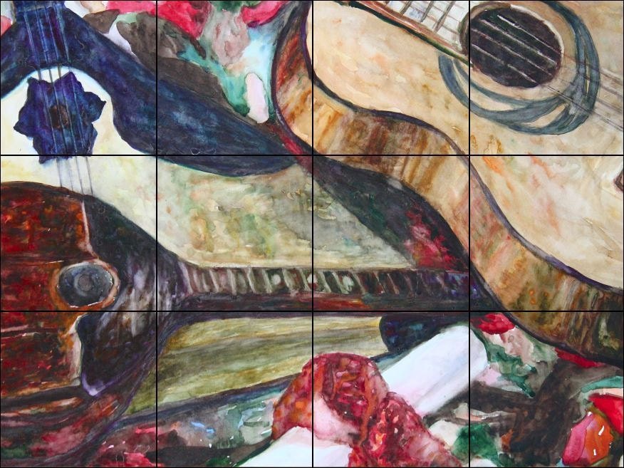 18 x 24 Ceramic Tile Mural Backsplash Musical Instrument Art