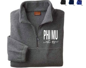 Phi Mu // Sorority Embroidered Fleece Quarter Zip Jacket (Shorelines) // Pullover