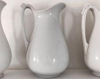 Antique 1870s "Royal Lion" WHITE IRONSTONE PITCHER • Lion Detail Handle • John Edwards, England • Excellent & Rare!